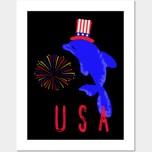 USA whale and firework for 4th of July shirt Posters and Art